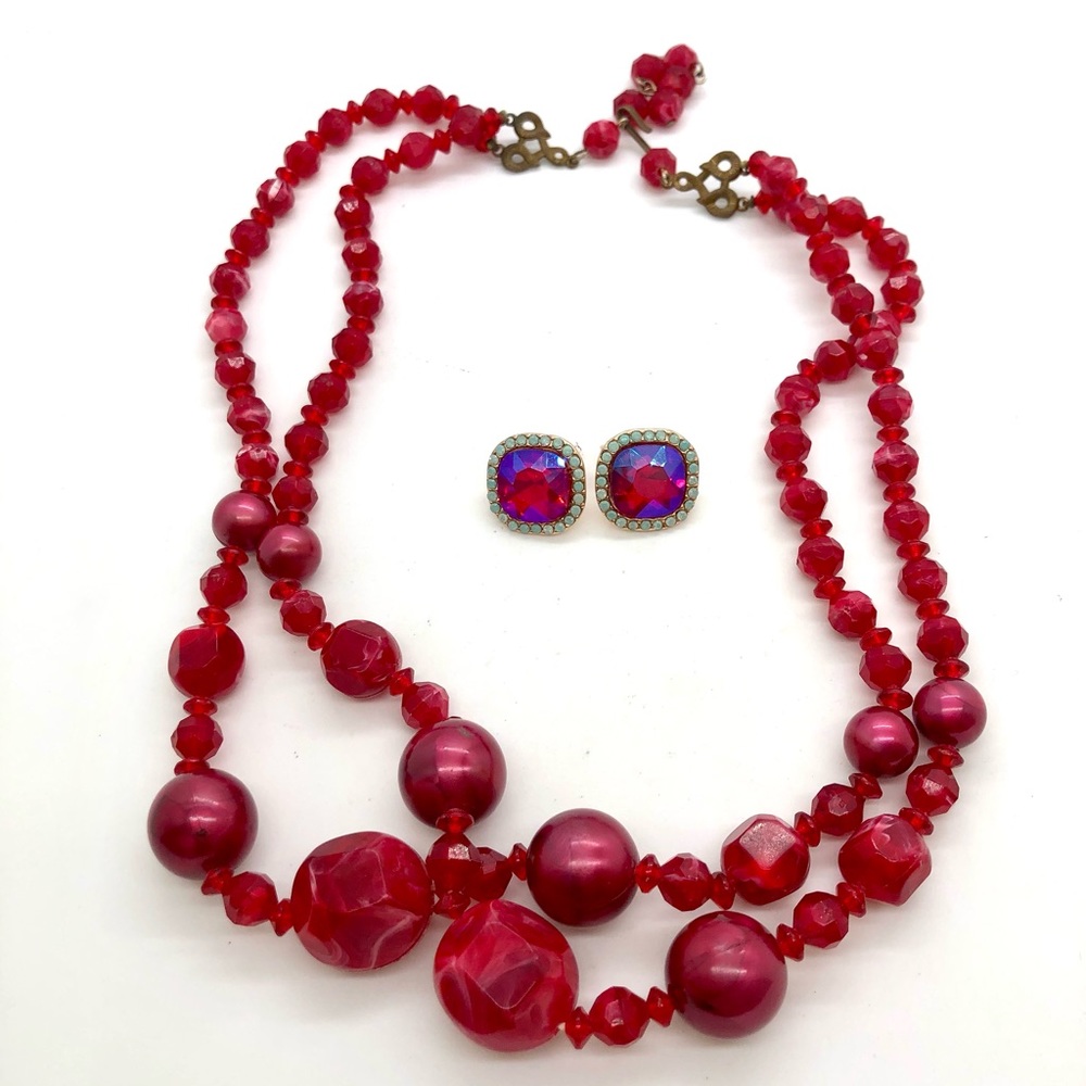 Vintage Necklace & Dichroic pink Earrings